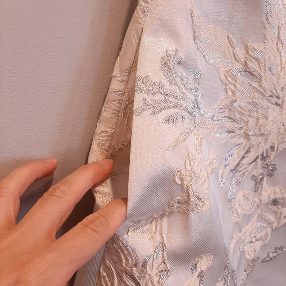 RW&Co Strapless Floral Embroidered Fit Flare Formal Dress Metallic Bridal Prom - Picture 12 of 13